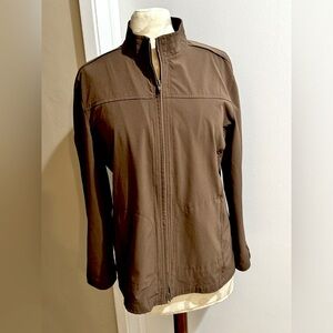 Chicos Zenergy Light Brown Zip Pocket Full Zip Lightweight Jacket Size 1 is 8